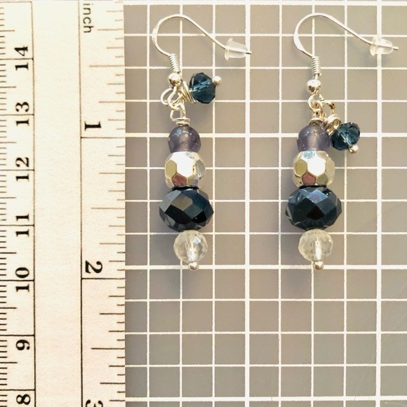 ๐
บBOHO Indie Sterling Silver Earrings ๐Purple & Deep Blue Crystal Handcrafted - Picture 10 of 11